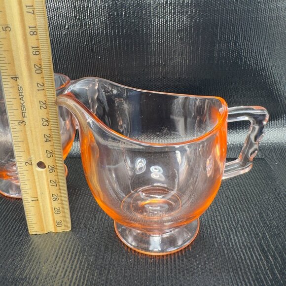 Vintage Pink Depression Glass Sugar And Creamer Set 2 Glassware Bright Orange - Picture 6 of 12